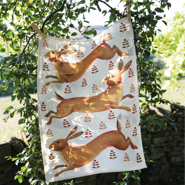 Hurrying Hares Tea Towel