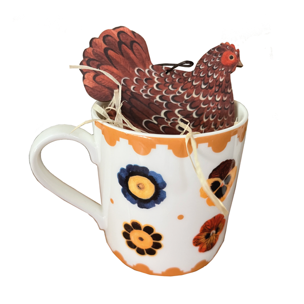 Flower Power Mug and Hen Decoration